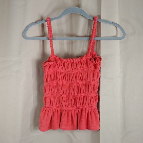 Bar III Pink Coral Cotton Casual Stretchy Summer Spring Beach Smocked Tank Top - Picture 2 of 8